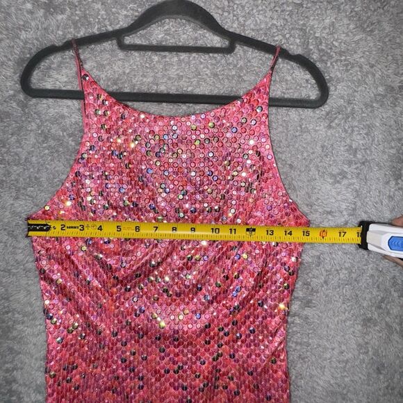Vintage Cache Pink Sequin 90s Maxi Dress Sz 4 Y2K Fairy Mermaid Hoco Prom Event - Picture 12 of 12